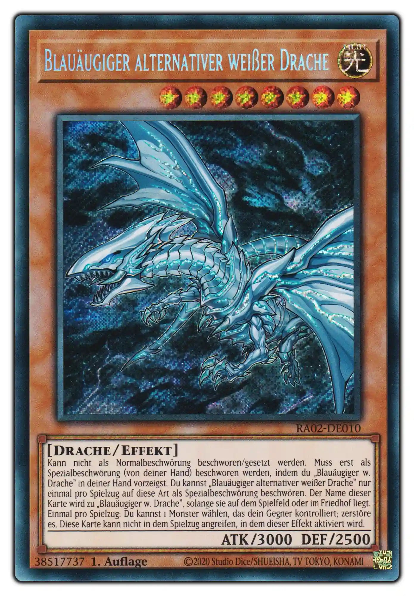 RA02-DE010 Blauäugiger alternativer weißer Drache Secret Rare